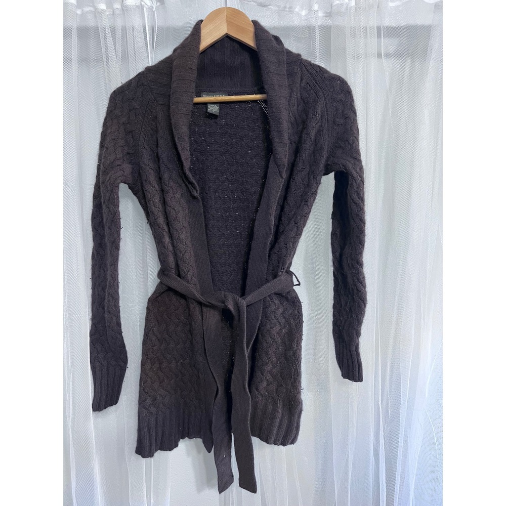 Banana Republic Women Charcoal Cable Knit Belted‎ Cardigan Sweater Size S